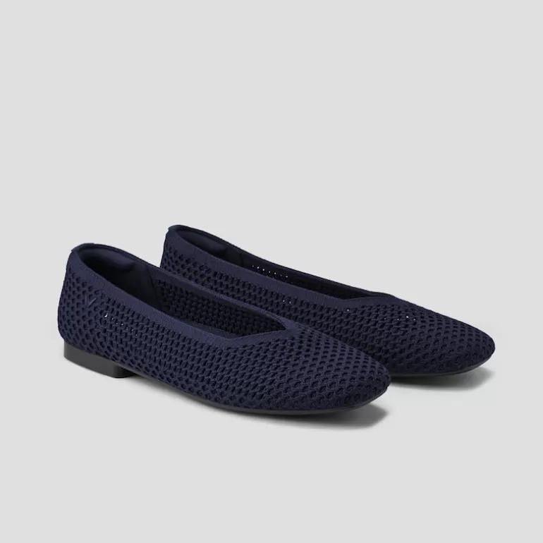 VIVAIA Margot | Margot Square-Toe V-Cut Mesh Flats In Navy |