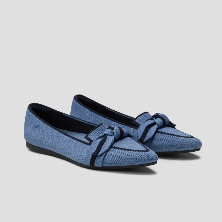 VIVAIA Michelle | Pointed-Toe Bow Loafers (Michelle2.0), Denim Blue, EU39 |