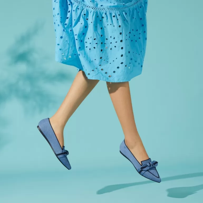 VIVAIA Michelle | Pointed-Toe Bow Loafers (Michelle2.0), Denim Blue, EU39 |